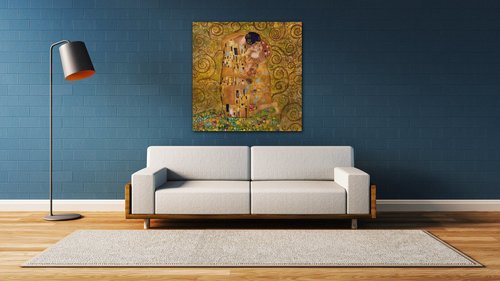 Kép Reproduction Gustav Klimt Kiss - 70 x 70 cm